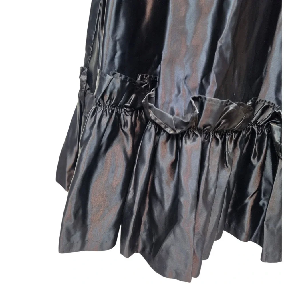 Vintage Black Satin Maxi Skirt Ruffle Hem High Waisted Formal Goth Evening